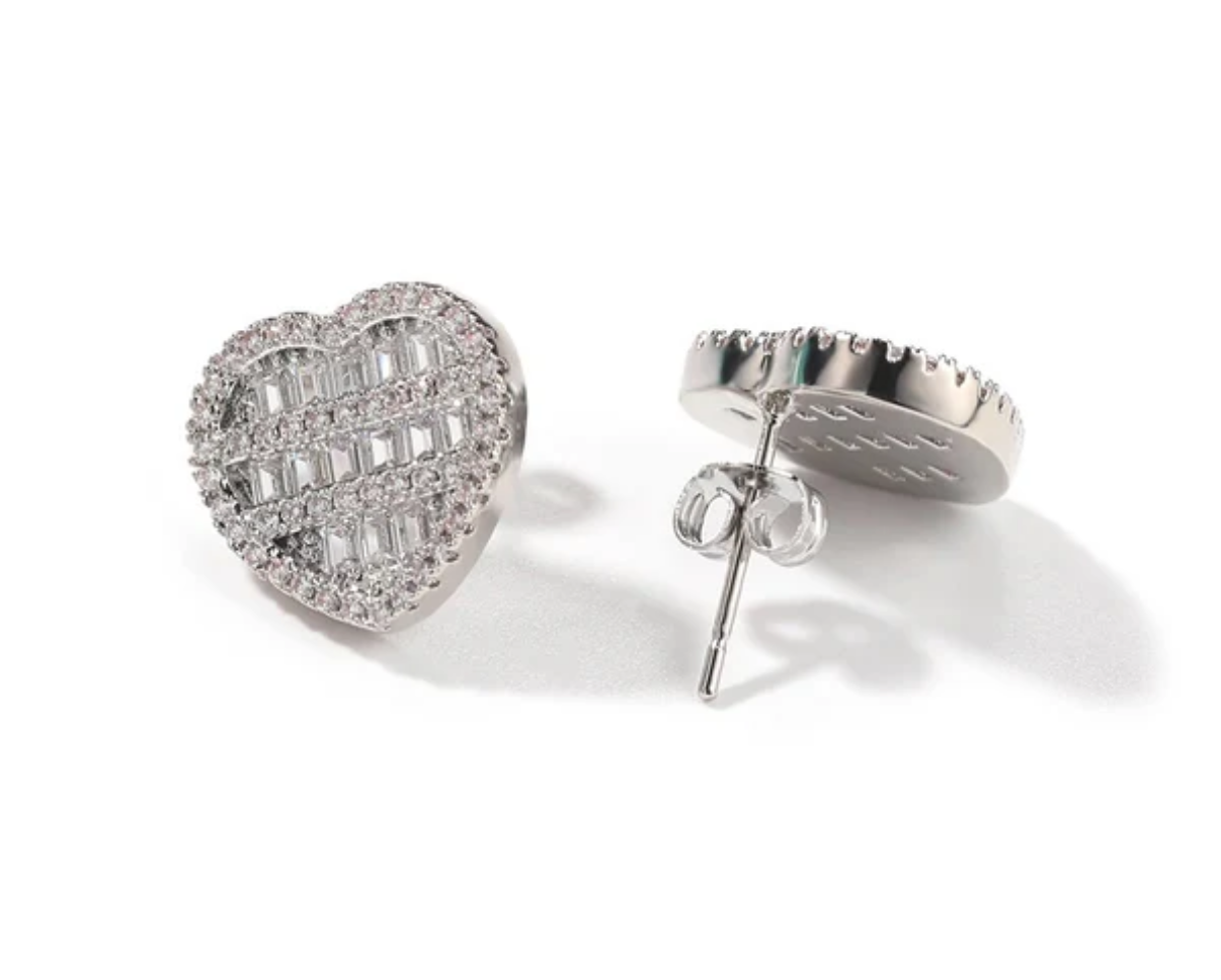 Crushed heart silver earrings