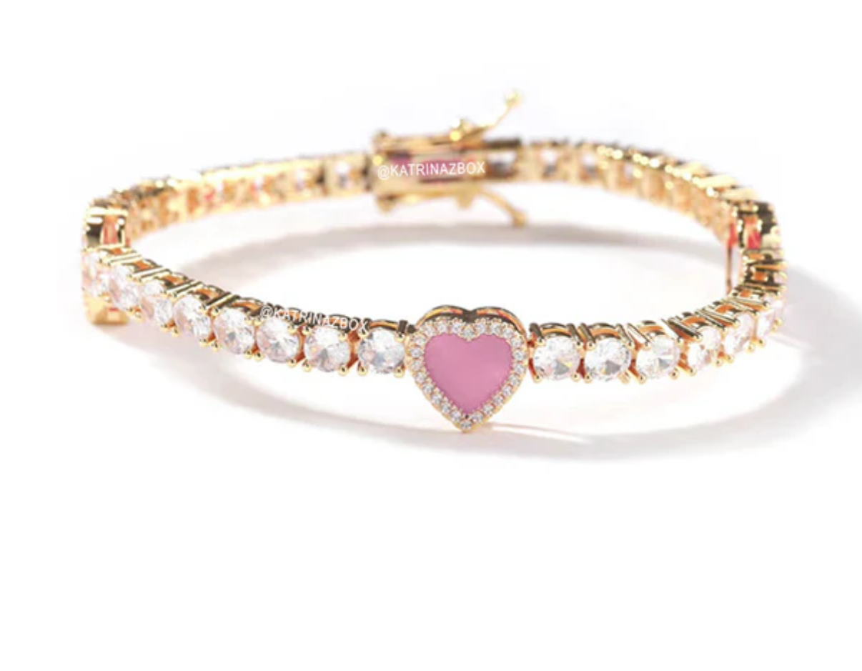 Gold pink tennis bracelet