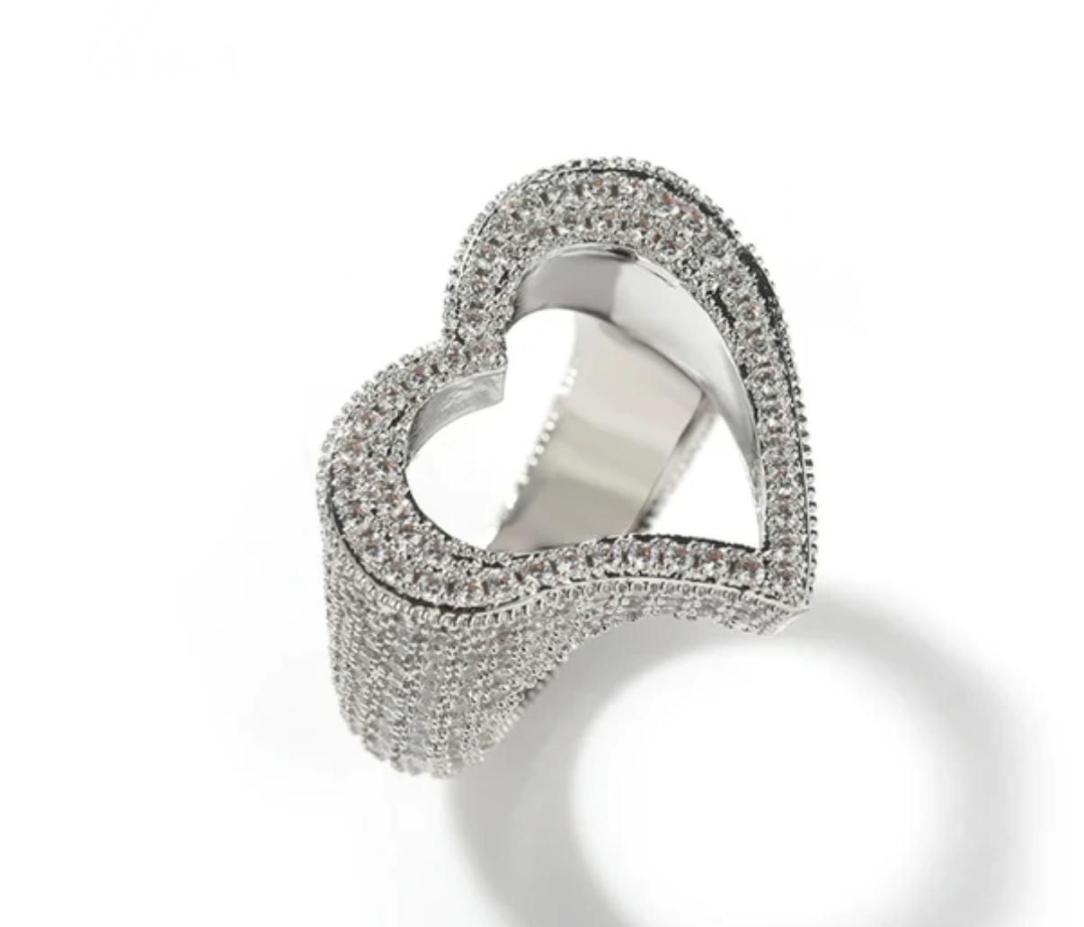 Open heart silver ring