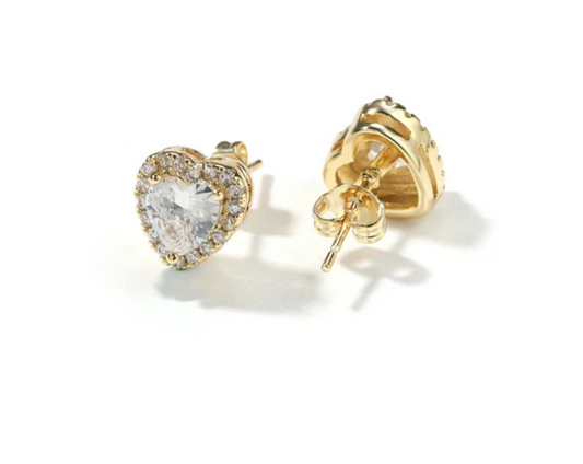 Gold heart stud earrings