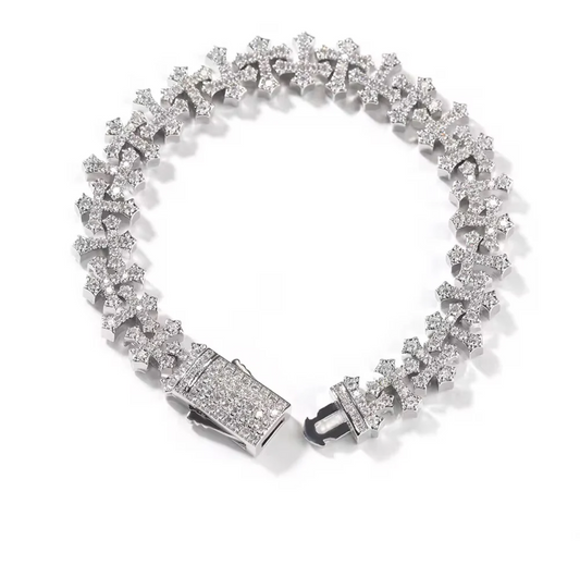 Cross silver link bracelet