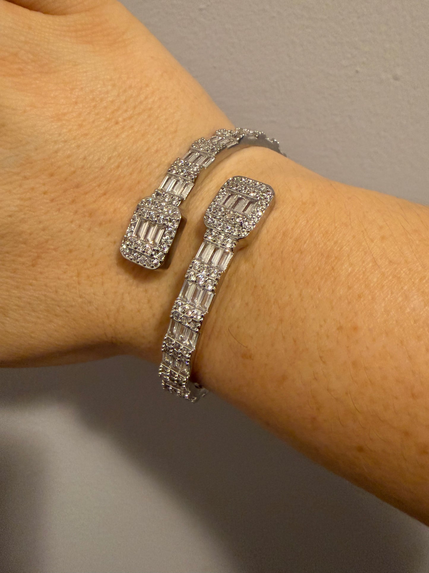 Silver stack diamond bangle