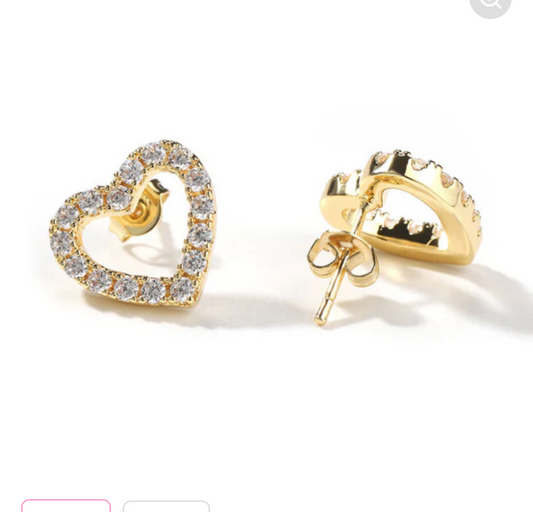Gold open heart stud earrings