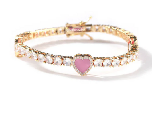 Gold pink tennis bracelet