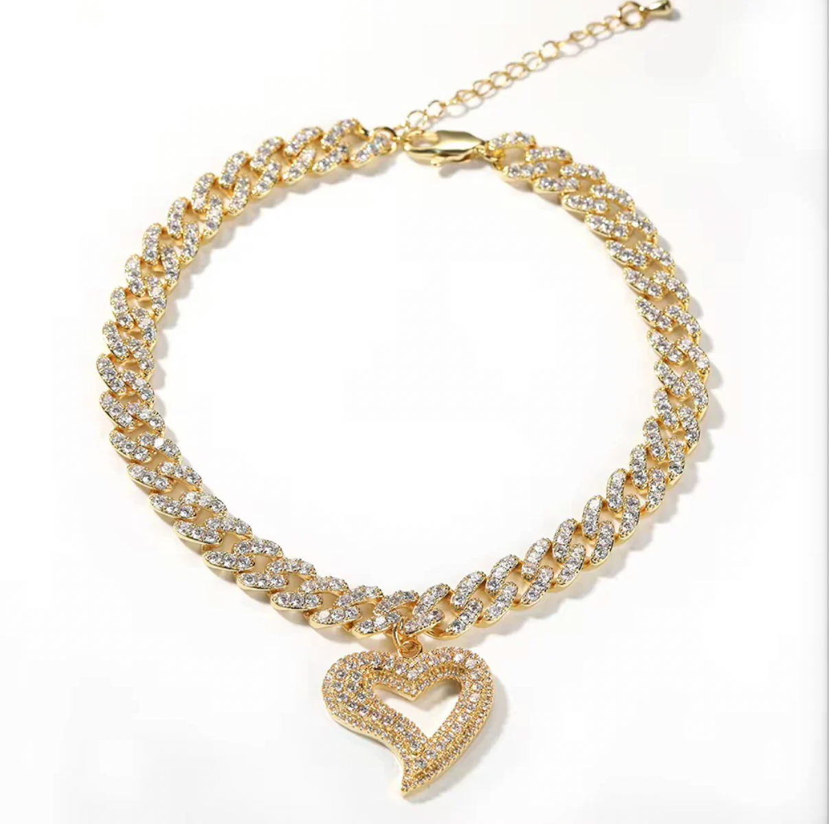 Gold heart Cuban anklet