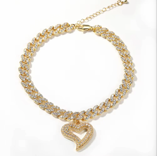 Gold heart Cuban anklet