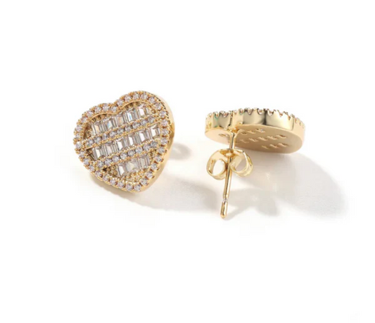 Crushed heart gold earrings