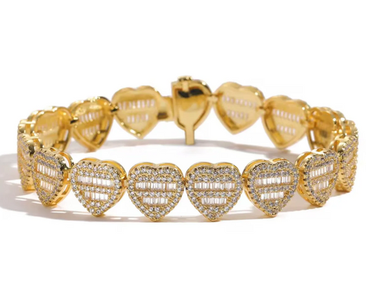 Crushed diamond heart bracelet
