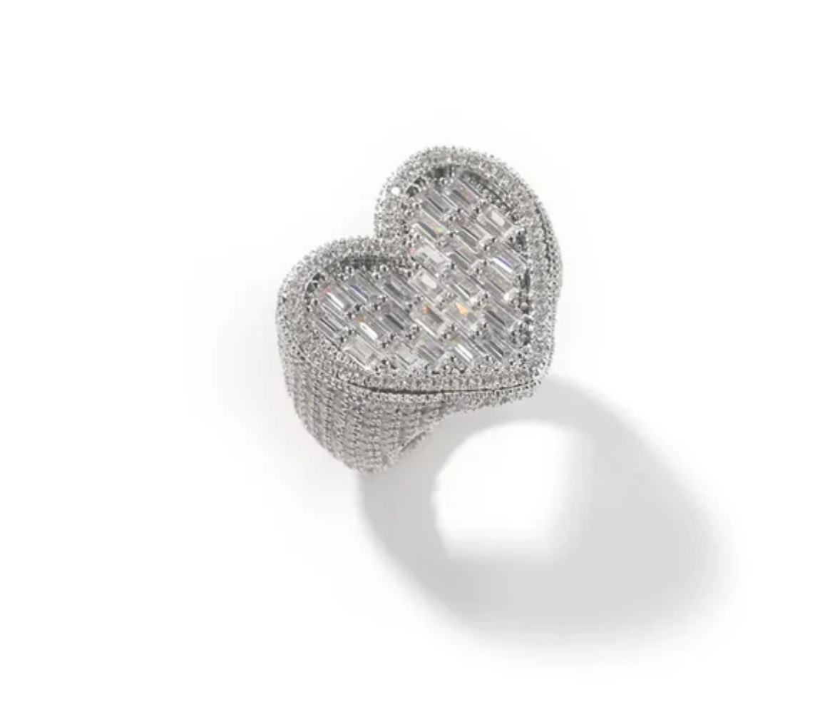 Silver bling heart ring