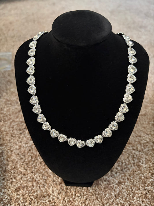 Diamond heart silver necklace