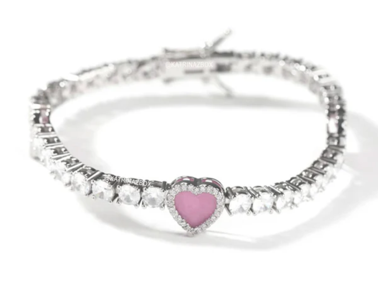 Pink heart tennis bracelet