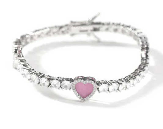 Pink heart tennis bracelet