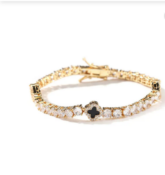 Gold and black clover bracelet