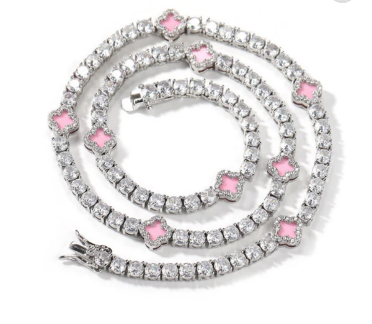Pink heart clover necklace