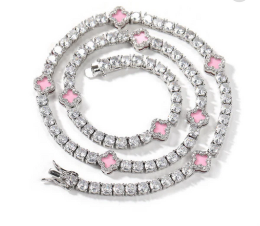 Pink heart clover necklace